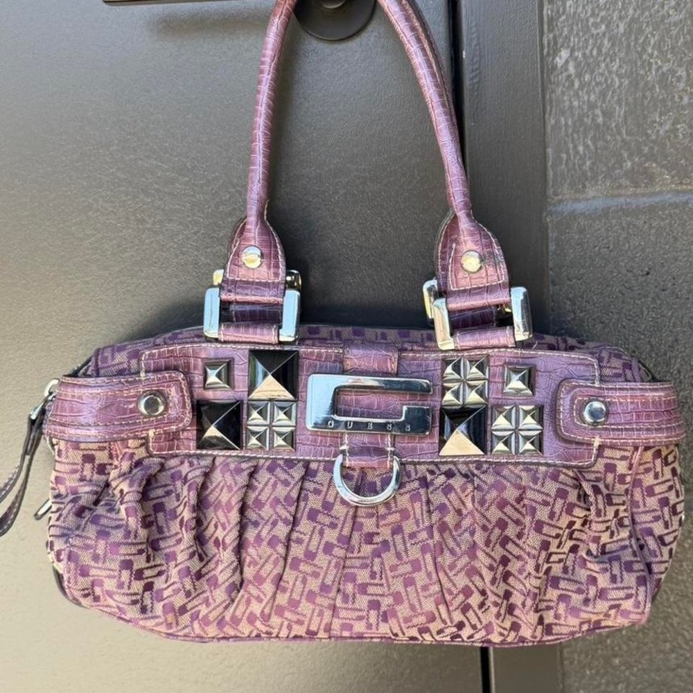 Y2k Guess Purple Studded Monogram Shoulder Bag